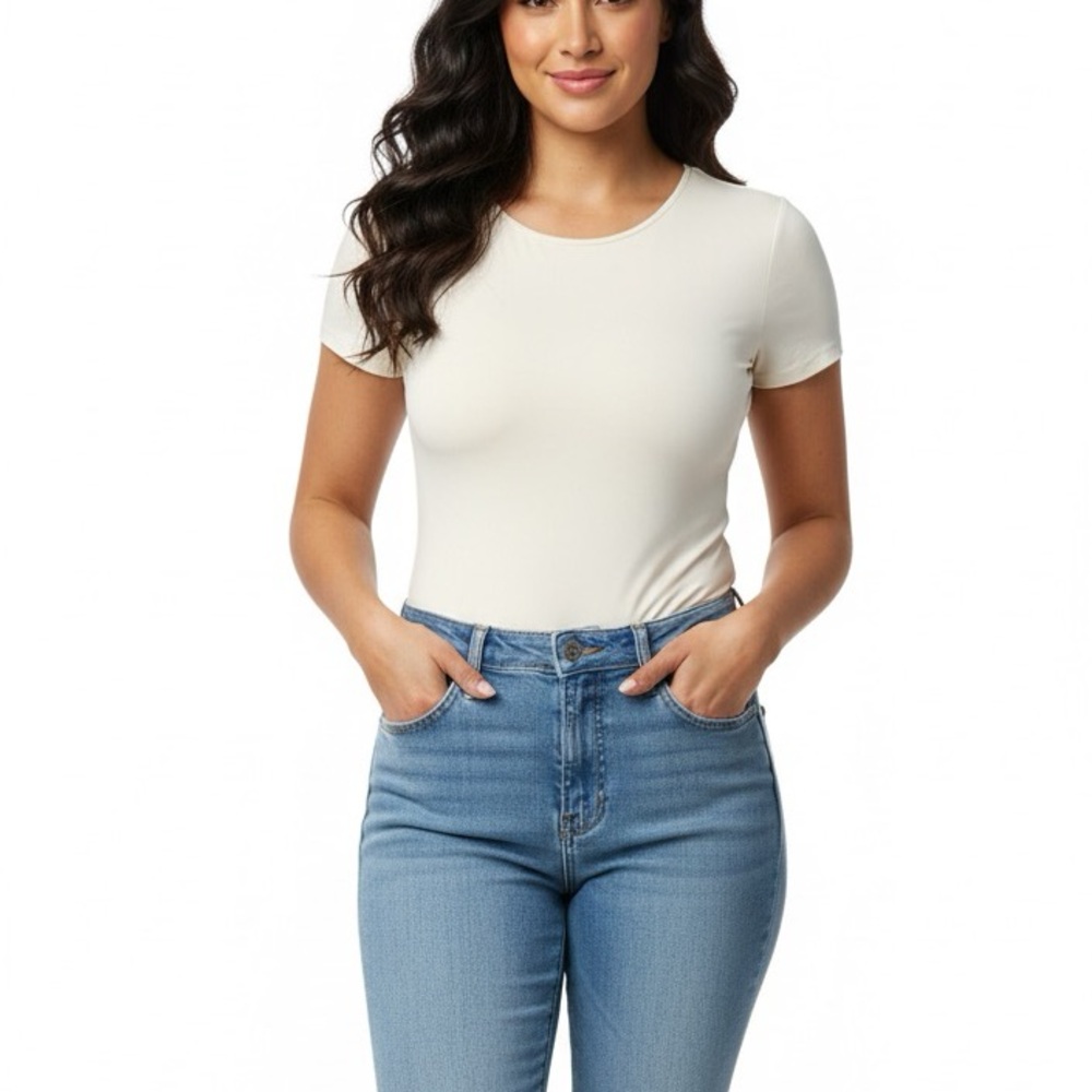 SWS Contour Off White /Cream Short Sleeve Thong Bodysuit XL EUC